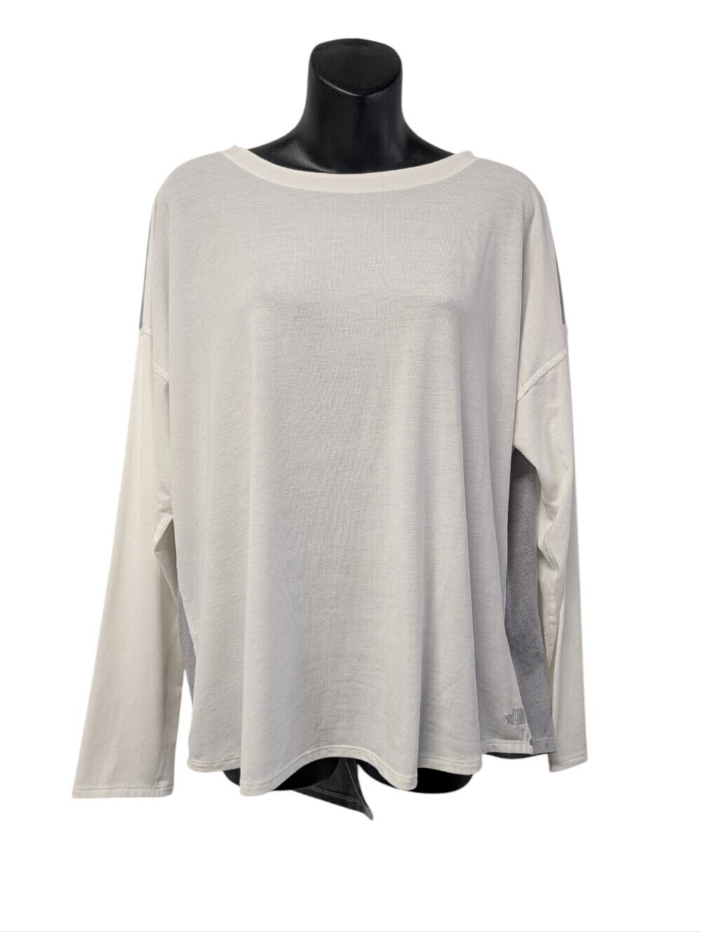 The North Face Women's Workout Novelty LS Top Size L White Gray Split Back NWT
